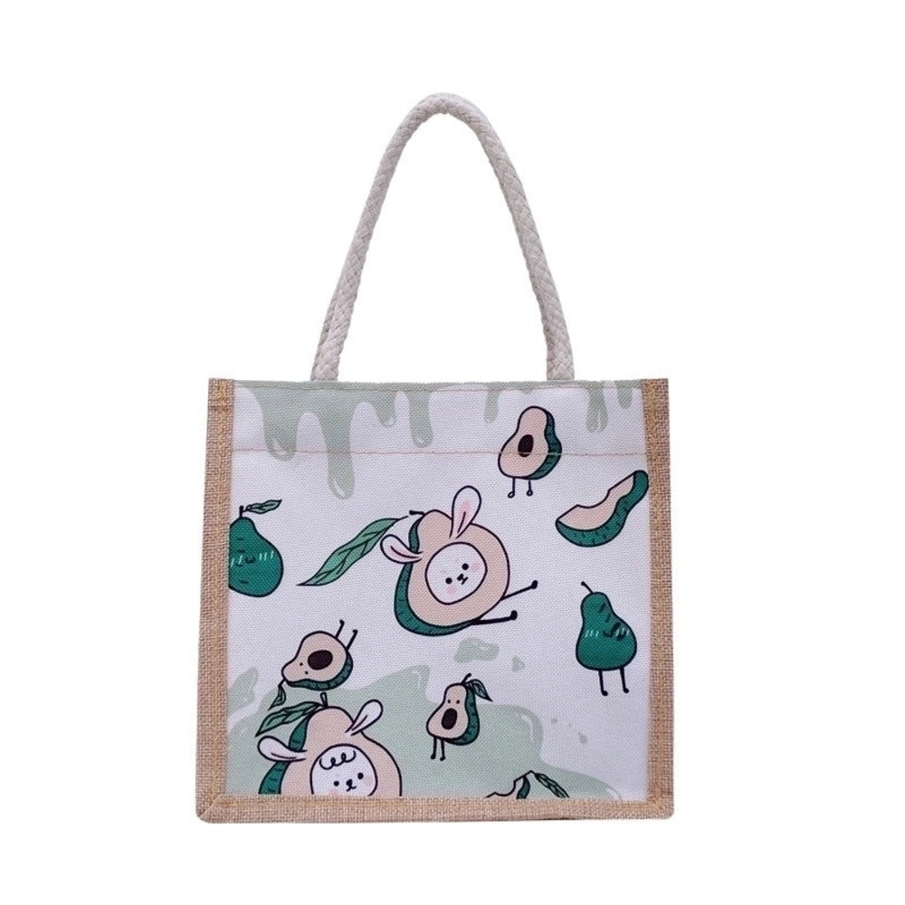 Green Avocado Print Medium Summer Canvas Cute Tote Bag